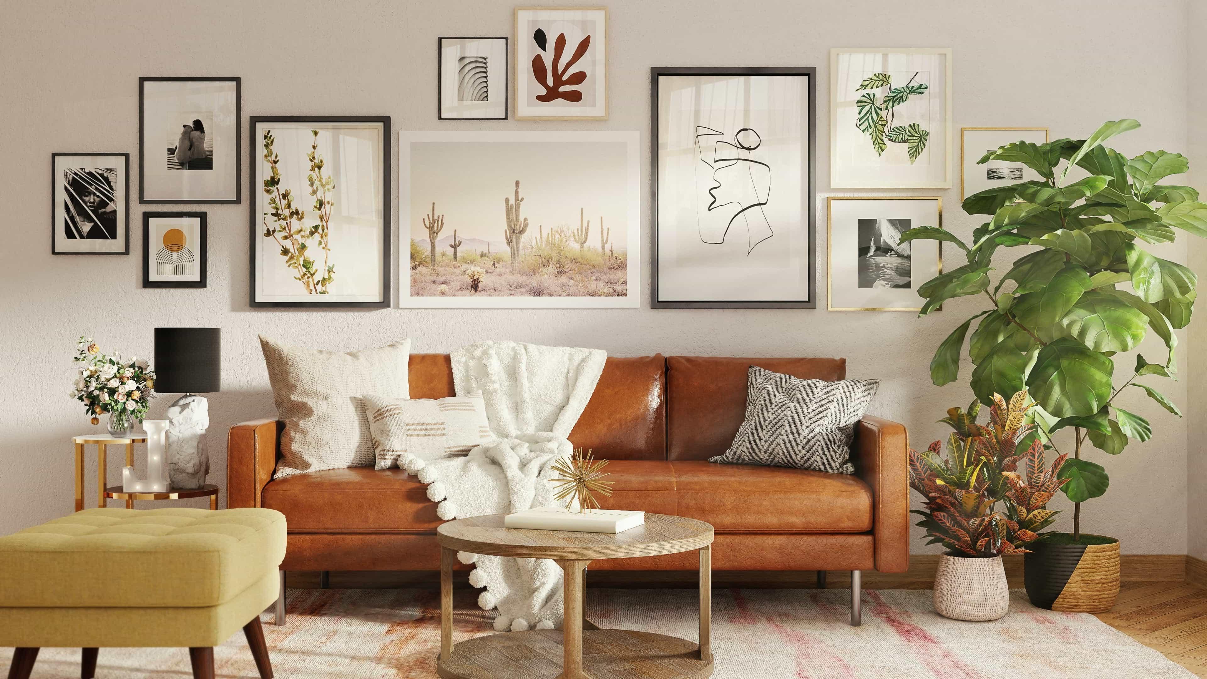 living room with different plants